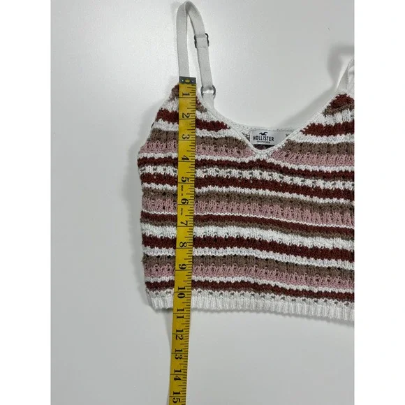 Hollister Women XXS Knit Striped Cami Crop Top V-Neck Adjustable Straps White - Picture 4 of 4
